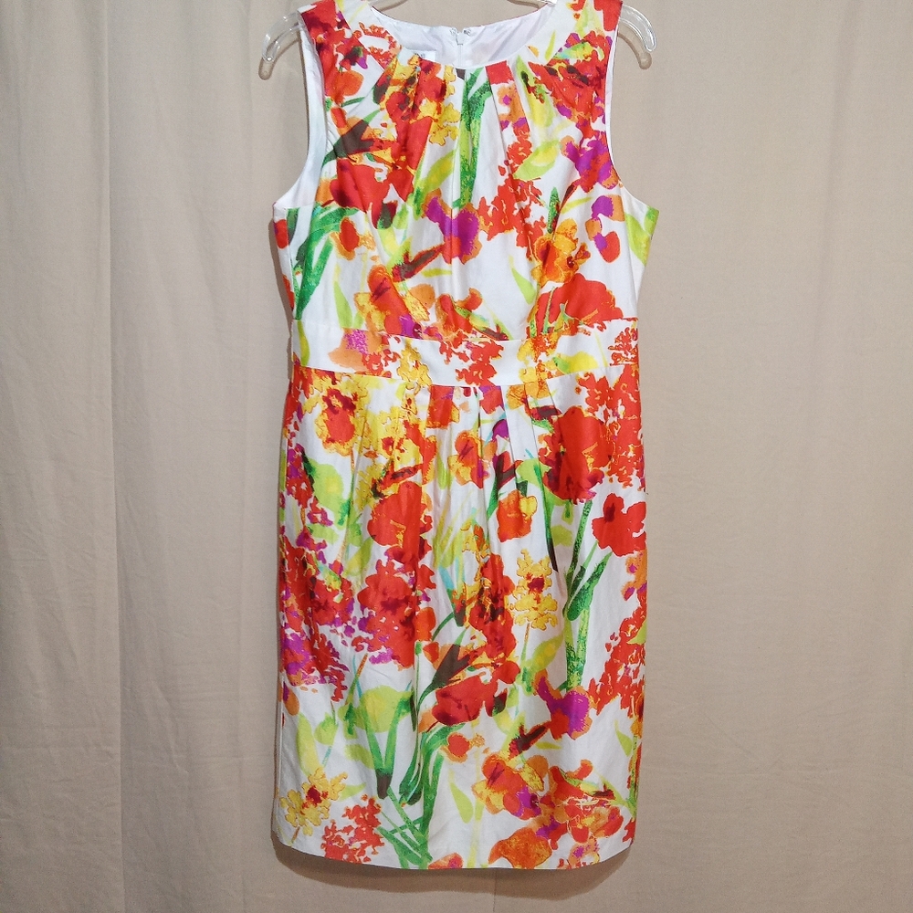 Evan Picone Women's Midi Dress Size 12 Lined Back Zip Sleeveless Floral Altered